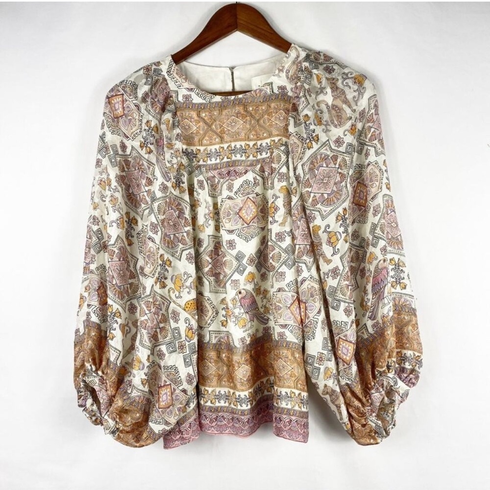 Anthropologie | 💯 Silk Bohemian Top w/balloon Sleeve Sz S